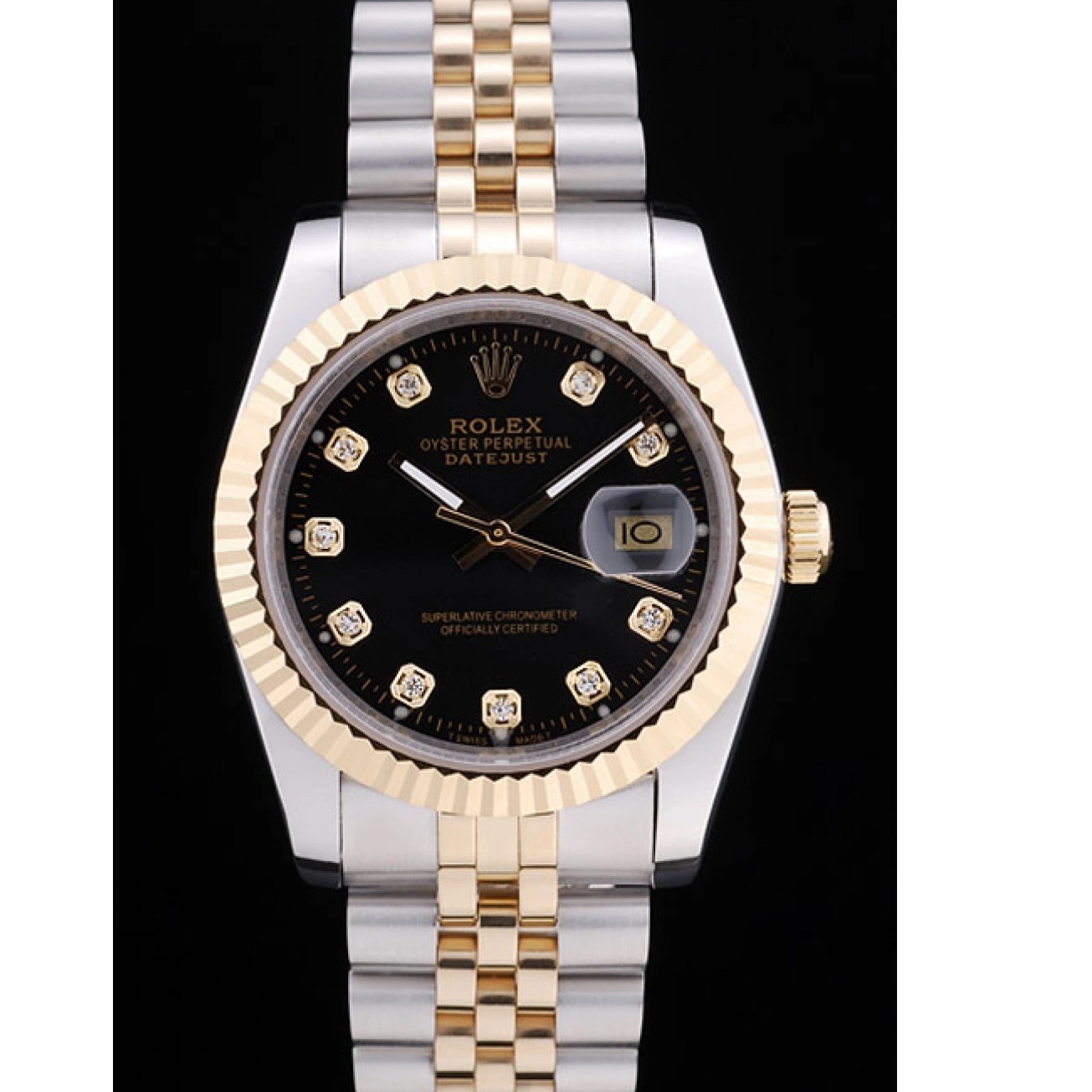 Ribbed 7453 Black Rolex Bezel Diamonds Dial Datejust 0731
